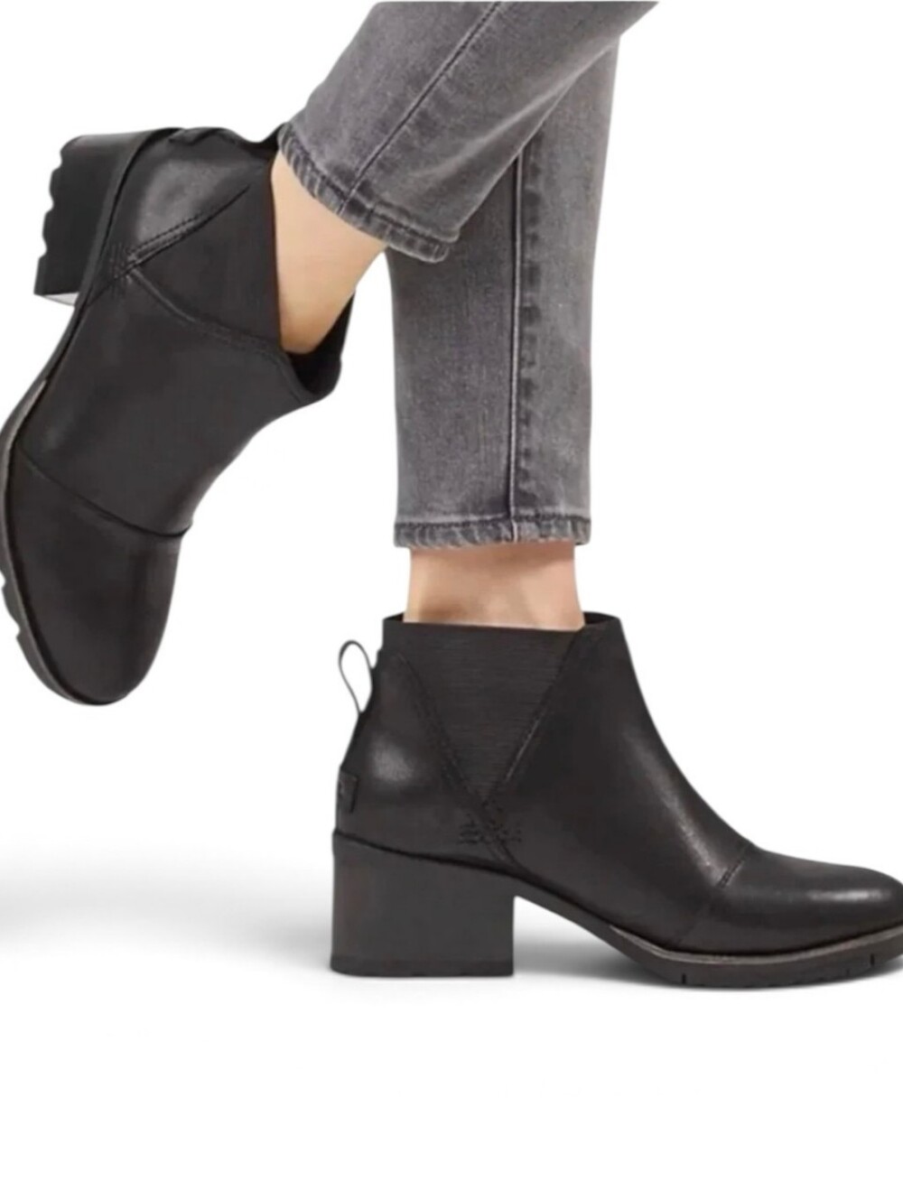 Sorel CATE Black Waterproof Leather Block Heel Pull On Chelsea Ankle Boots 9